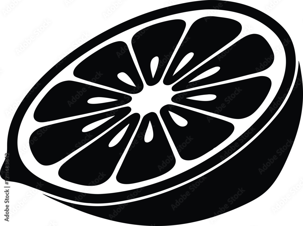 Black and White Citrus Fruit Half, Lime, Lemon, Graphic Black and White Citrus Fruit Half, Lime, Lemon, Graphic