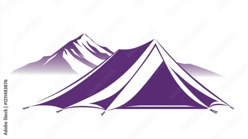 Serene Camping Scene with a Purple Tent and Majestic Mountains Serene Camping Scene with a Purple Tent and Majestic Mountains