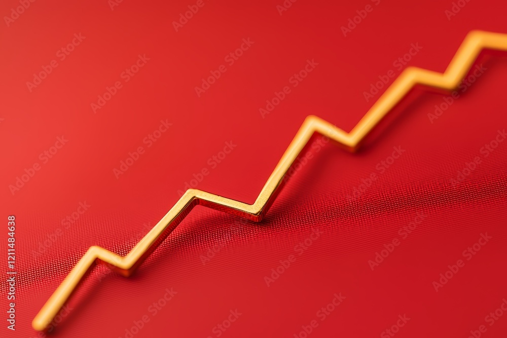 Obraz premium Economic down turn preparation. Growing graph line on a vibrant red background.