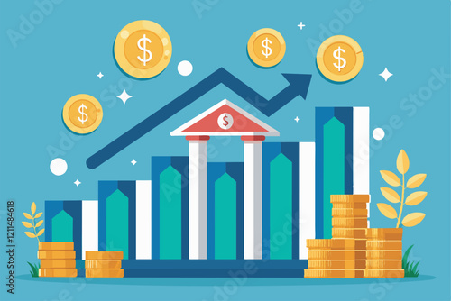 A visual representation shows banking growth through increasing savings and investment trends growth chart of money in the bank