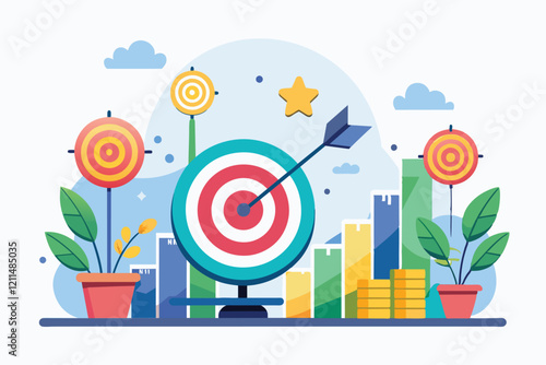 Graphic representation of targets and growth metrics showcasing business progress and achievement aspirations Growth data with targets concept flat illustartion
