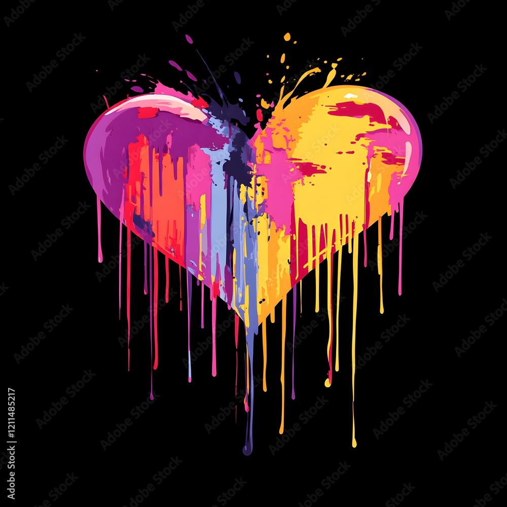 Fototapeta premium Vibrant Abstract Dripping Heart Design with Splashing Colorful Paint