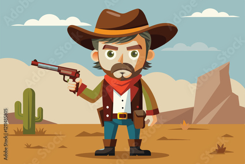 A gunslinger stands in a desert, ready with a revolver, showcasing customizable cartoon-style features Gunslinger Customizable Cartoon Illustration