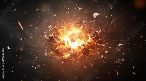 Wallpaper Mural Fiery Explosion: A dramatic, high-energy explosion with fiery debris and intense light, captured in a captivating image perfect for action, power, and destruction concepts. Torontodigital.ca