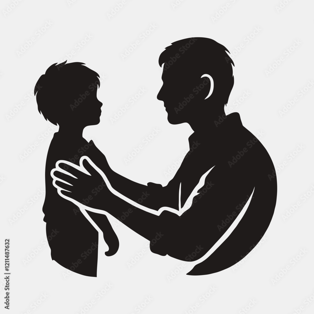 Father with Son Silhouette in black on a white background Father with Son Silhouette in black on a white background