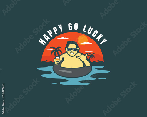 man on beach float drink illustration