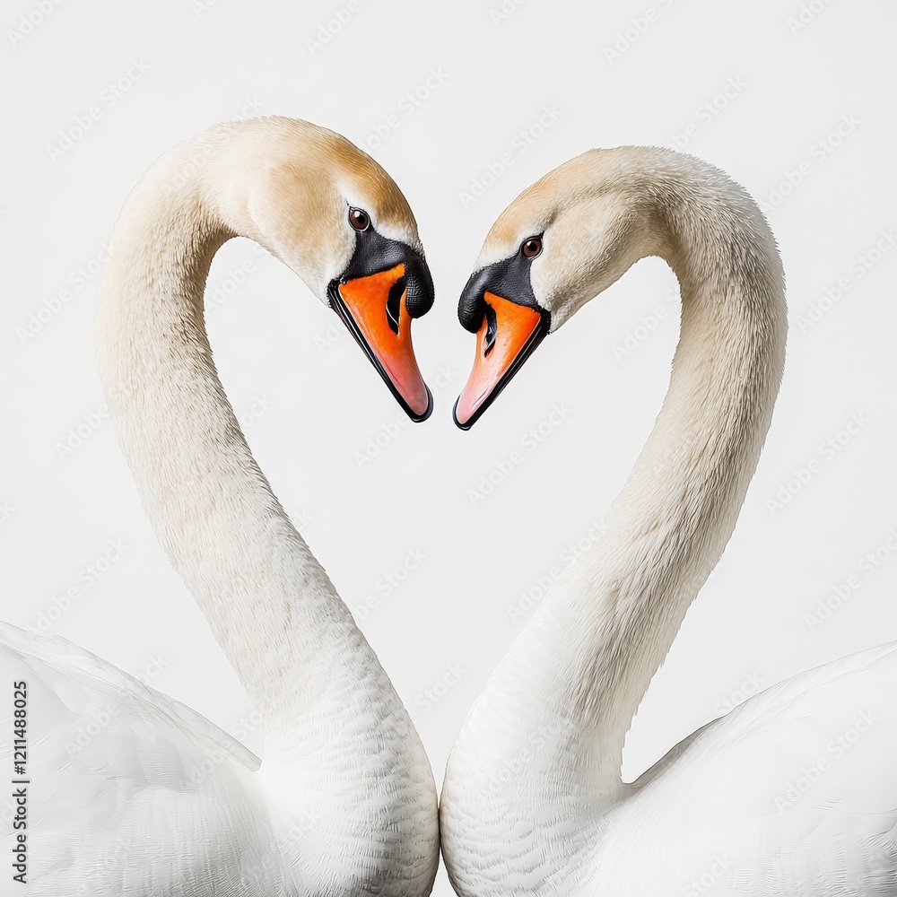 Obraz premium Romantic connection concept. Two swans forming a heart shape with their necks.