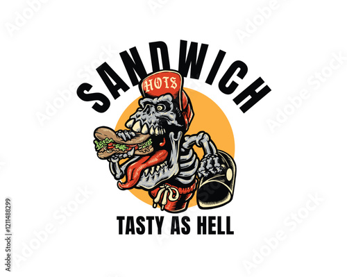skeleton eating sandwich illustration