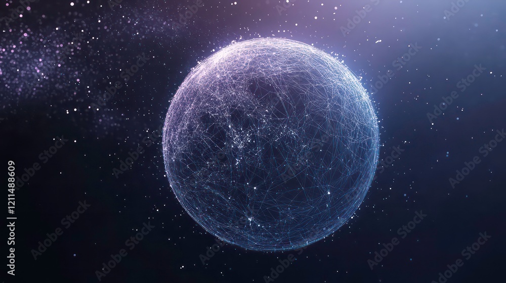 Obraz premium Abstract glowing sphere with interconnected lines in space, representing global network or connections.