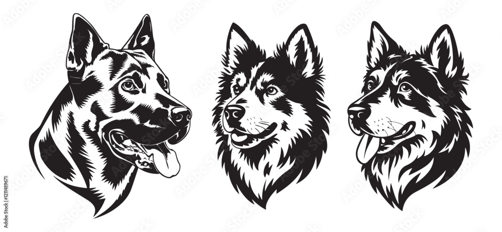Dog Head Vector isolated on white background, Dog Silhouettes Dog Head Vector isolated on white background, Dog Silhouettes