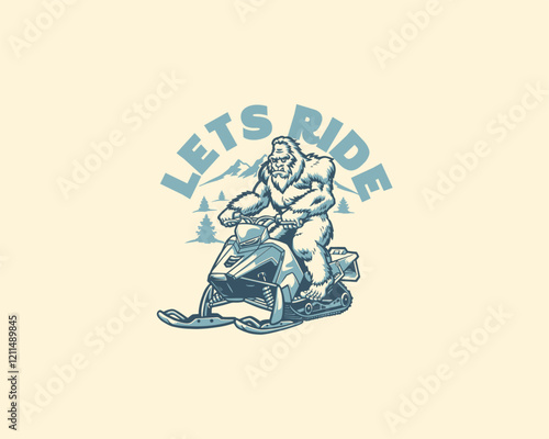 yeti ride snowmobile illustration