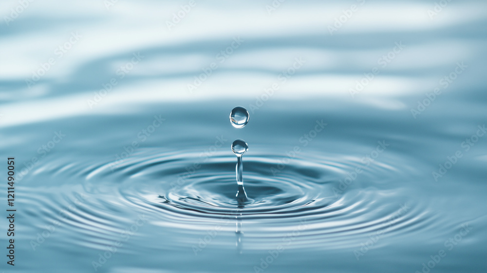 Water Drop Ripple: A single water droplet falls, creating a perfect concentric ripple effect on the calm water's surface. The image captures a moment of serene tranquility. Water Drop Ripple: A single water droplet falls, creating a perfect concentric ripple effect on the calm water's surface. The image captures a moment of serene tranquility.