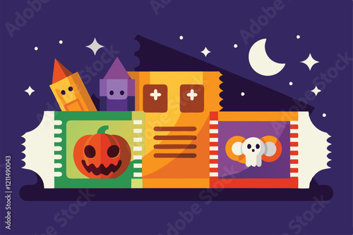 Colorful Halloween tickets with playful designs for a fun and festive celebration at night Halloween tickets Customizable Flat Illustration