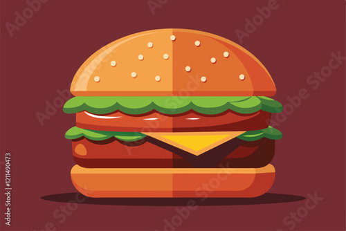 Wallpaper Mural A colorful burger showcases layers of fresh ingredients and a toasted bun ready for customization Hamburger Customizable Disproportionate Illustration Torontodigital.ca