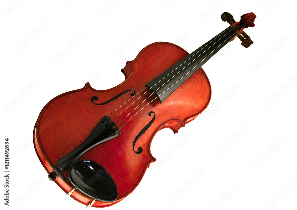 Fototapeta premium Violin and bow on white background with classical musical instrument details