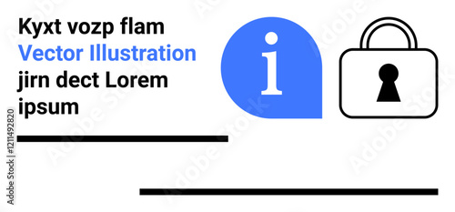 Info symbol in blue beside a black lock icon. Text elements include a mix of placeholder words. Ideal for data security, information access, digital privacy, online safety, cybersecurity awareness