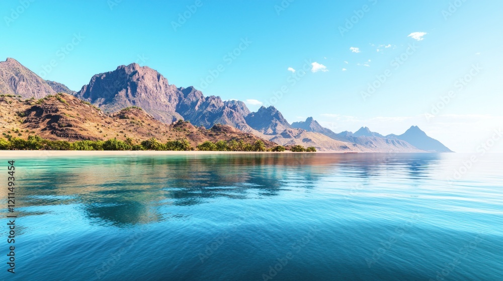 Naklejka premium Serene Tropical Beach with Mountains