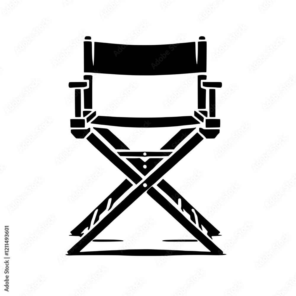 Fototapeta premium Director's Chair Silhouette: A minimalist black silhouette of a classic director's chair, evoking imagery of filmmaking, theater, and artistic expression. 