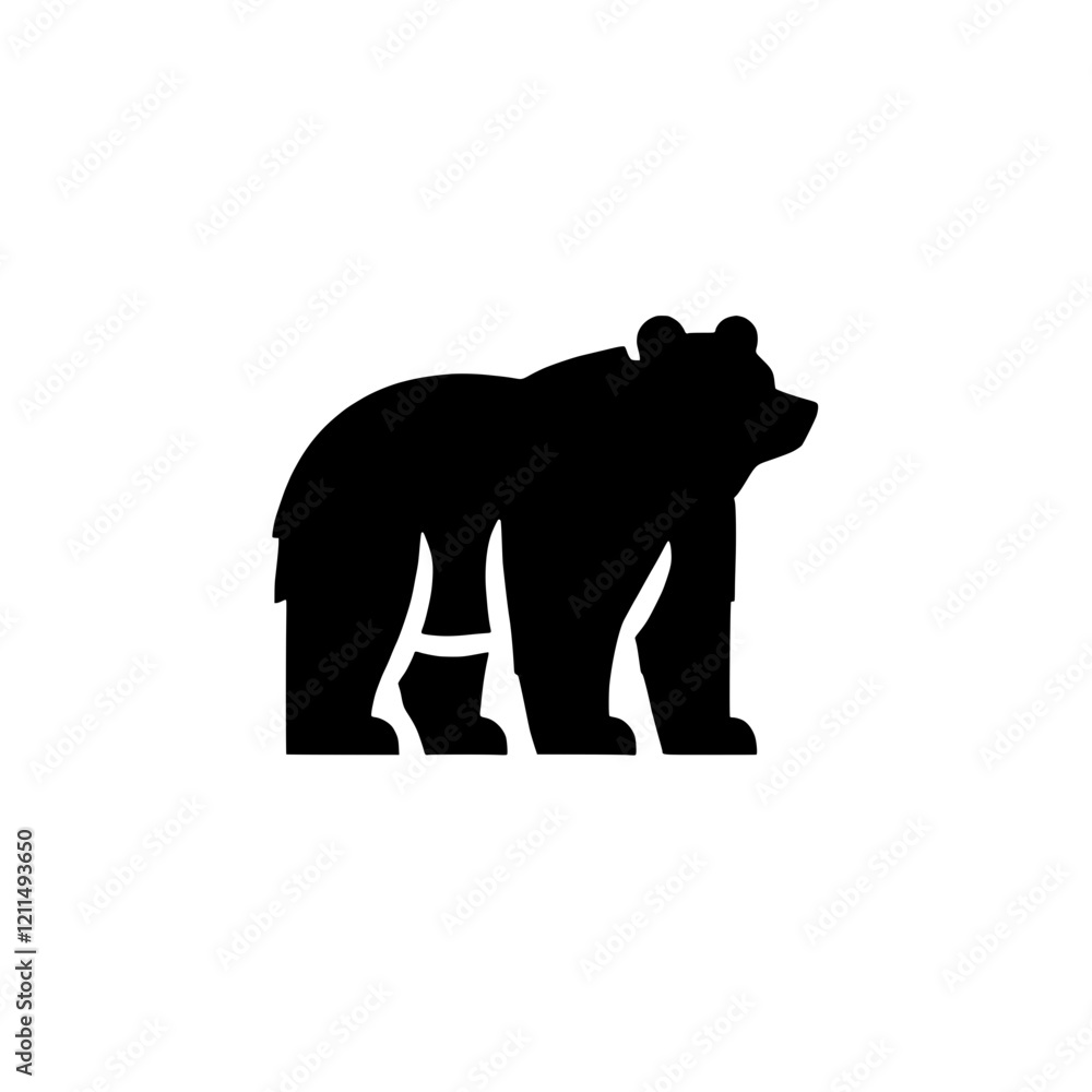 Obraz premium Grizzly Bear Silhouette: A powerful and majestic grizzly bear silhouette, rendered in bold black against a clean background. Perfect for logo design or illustrative use.