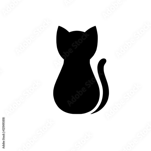 Silhouette of a Sitting Cat: A simple, elegant silhouette of a cat sitting, viewed from behind, showcasing a classic feline form. Perfect for minimalist designs and pet-themed projects. 