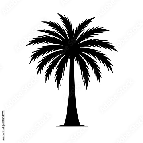 Palm Tree Silhouette: A majestic palm tree silhouette, elegantly rendered in black against a clean backdrop, exudes tropical charm and simplistic sophistication. 