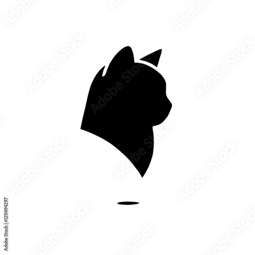 Cat Silhouette: A sleek and minimalist silhouette of a cat's head in profile,  captured in black against a clean background.  A timeless design symbolizing independence, grace, and feline mystique.