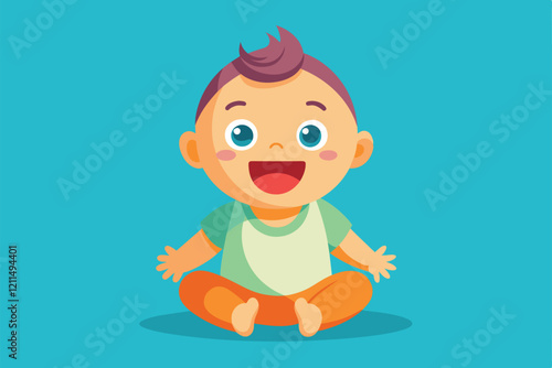 A joyful baby is seated on the floor, grinning widely and enjoying playtime Happy baby Customizable Semi Flat Illustration