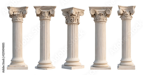 Greek columns isolated on transparent or white background, png

