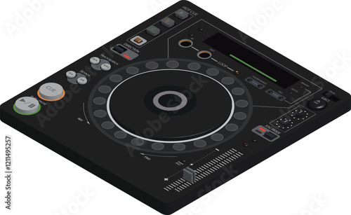 3d isometric DJ controller mixer in detail. Musical computer equipment.