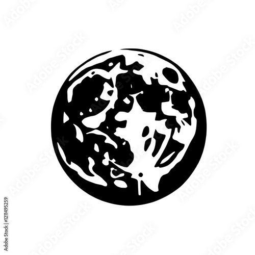 Lunar Eclipse Silhouette: A stark, graphic silhouette of the moon in total eclipse, captured in a captivating black and white illustration.  The intricate details of the moon's surface are emphasized.