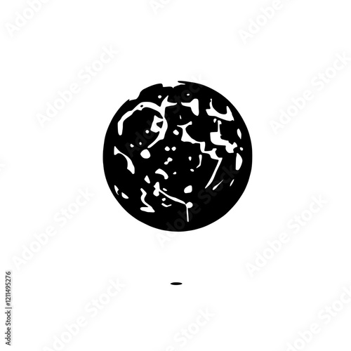Cosmic Mystery: A  mysterious celestial body rendered in simple black and white. Its surface features a complex and mesmerizing network of craters, suggesting a history of impact and evolution.