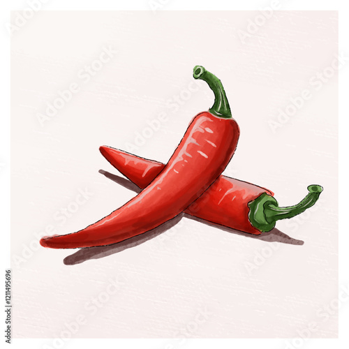 Watercolor painted chili pepper Hand drawn fresh food design 
