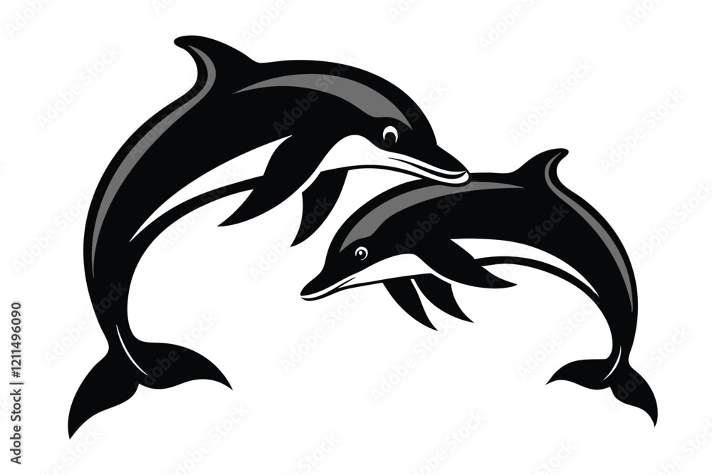 Fototapeta premium Silhouette of cartoon dolphin isolated on a white background