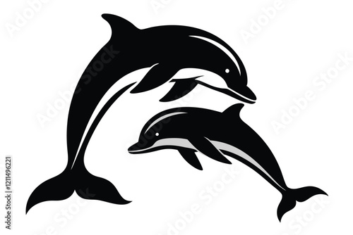 Silhouette of cartoon dolphin isolated on a white background