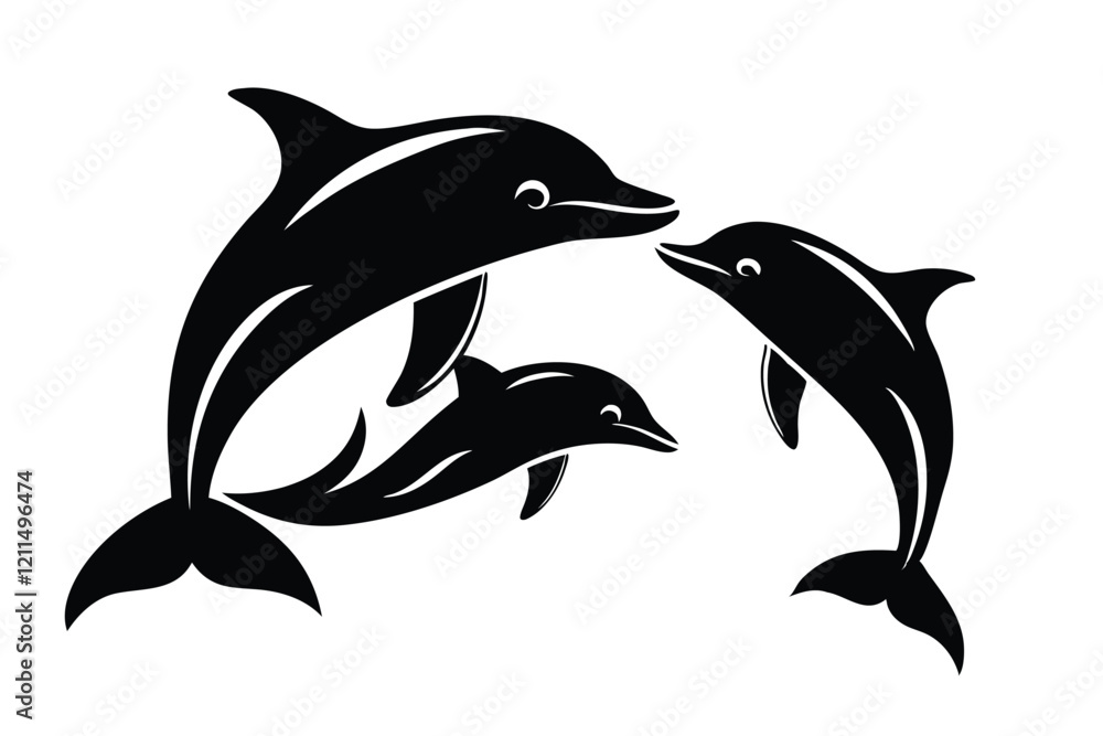 Fototapeta premium Dolphin Black and White Isolated Icon