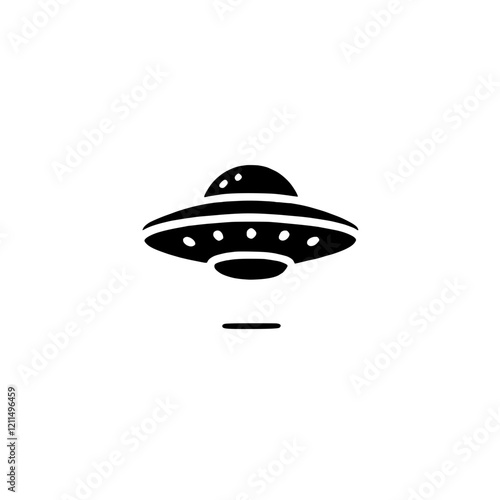 UFO Icon:  A simple and minimalist black and white illustration of a flying saucer, symbolizing alien visitation, conspiracy theories, and the mysteries of space.  