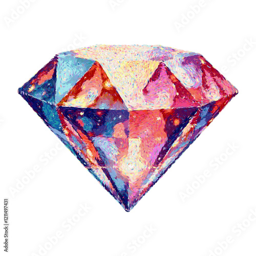 Abstract Diamond Illustration Vector, Geometric Gemstone Design with Colorful Textures