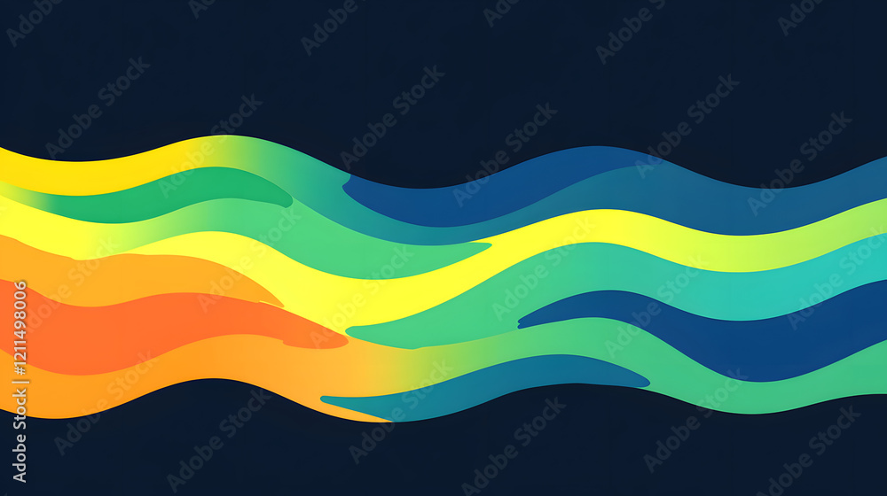 A flag with a striking gradient of deep blue, neon green, and yellow, arranged in a diagonal wave design on a clear backdrop A flag with a striking gradient of deep blue, neon green, and yellow, arranged in a diagonal wave design on a clear backdrop