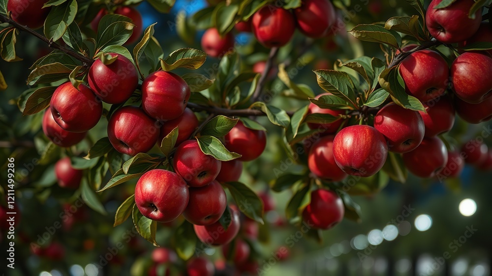 Red Apple Branch Night Shot - Autumn Orchard -  Beautiful Fall Fruit