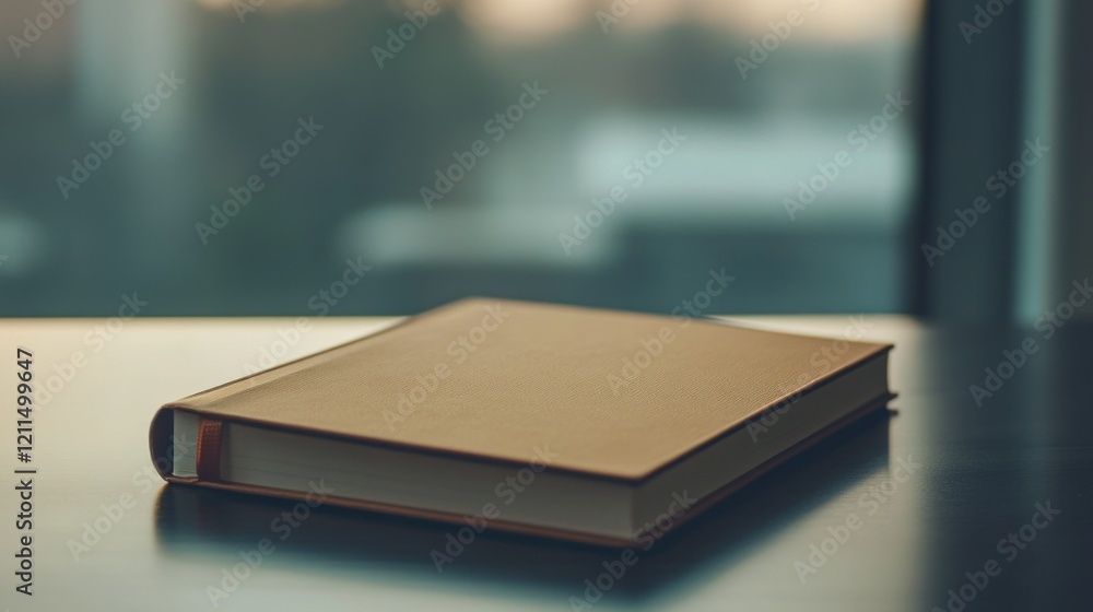 A Tan Book Resting on a Table Near a Window A Tan Book Resting on a Table Near a Window