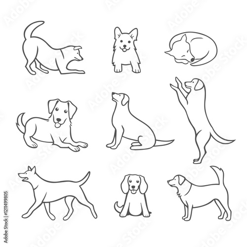 А set of dogs in different poses. Vector illustration