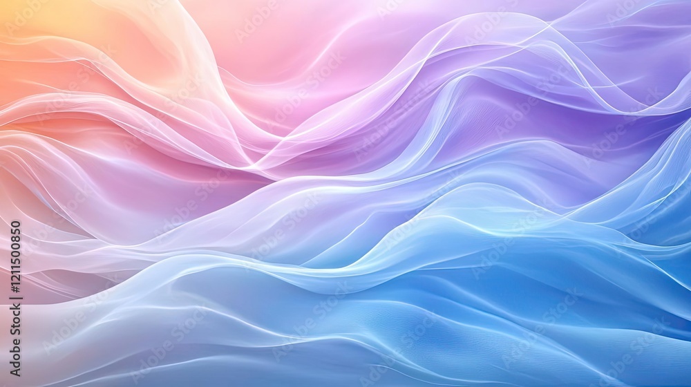 Fototapeta premium Summer watercolor idea. Colorful abstract waves create a serene and flowing atmosphere in soft hues.