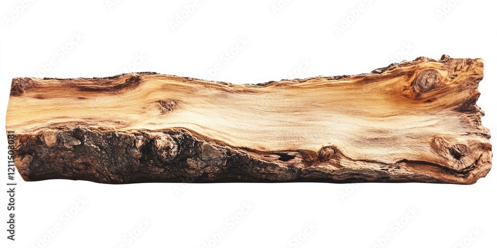 Natural wooden log with intricate textures in warm brown and tan hues centered on a bright white background highlighting its organic beauty. Natural wooden log with intricate textures in warm brown and tan hues centered on a bright white background highlighting its organic beauty.