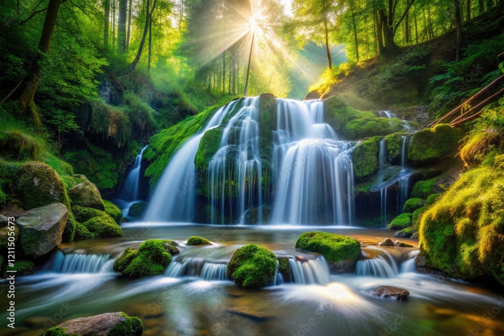 Austrian Klamm's emerald cascade, a tilt-shift long exposure captures the serene green forest landscape. Austrian Klamm's emerald cascade, a tilt-shift long exposure captures the serene green forest landscape.