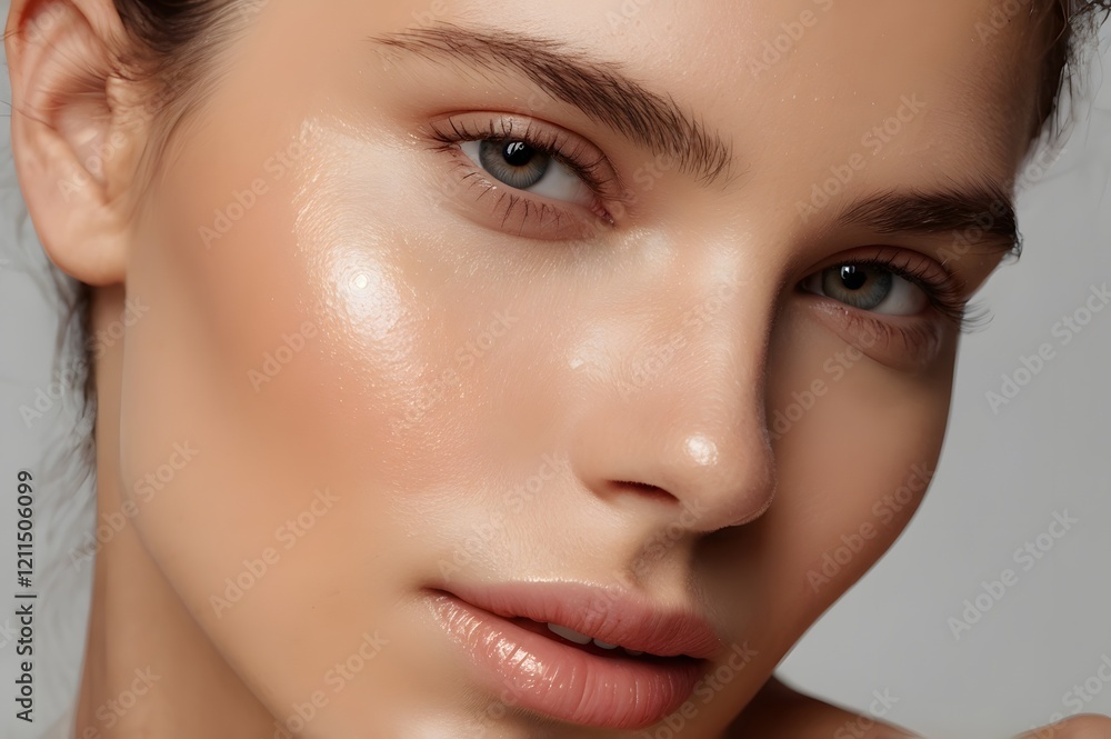Fototapeta premium Beautiful woman female skin care healthy hair and skin close up face beauty portrait.