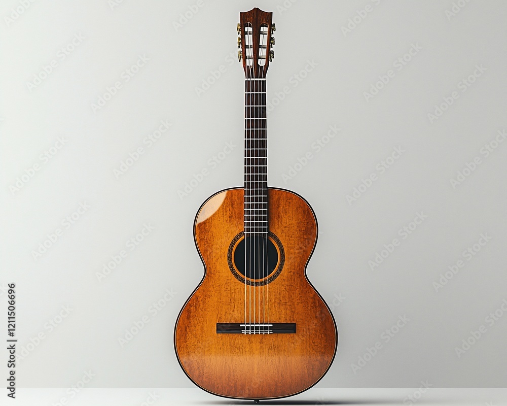 Naklejka premium Classic wooden acoustic guitar on white background.
