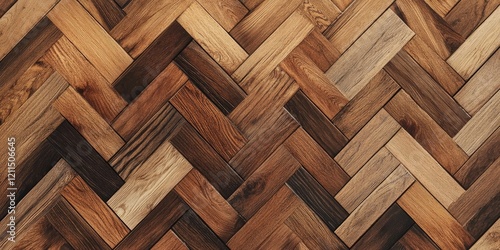 herringbone wooden parquet floor texture in warm tones of brown and beige arranged in a zigzag pattern with a polished finish photo