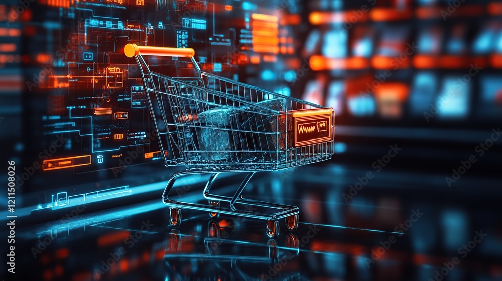 Online shopping cart with digital interface. Online shopping cart with digital interface.