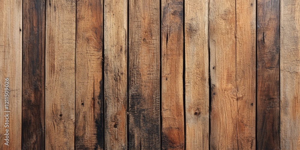 Naklejka premium Rustic wooden texture backdrop featuring vertical planks in varying shades of brown and tan with natural grain patterns and weathered appearance.