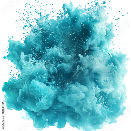 Vibrant Aqua Splash with Bubbles on Transparent Background